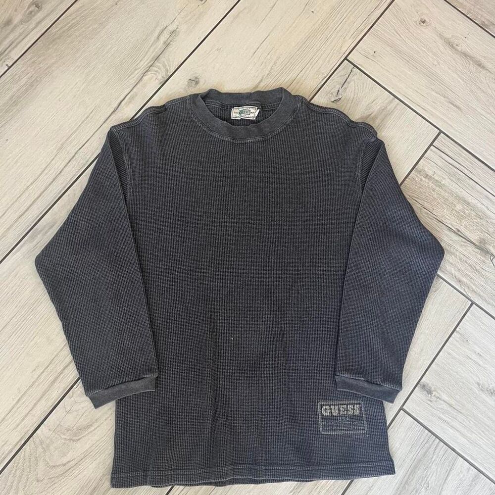 Vintage Guess Men's Gray Thermal Waffle Lined Long Sleeve Shirt